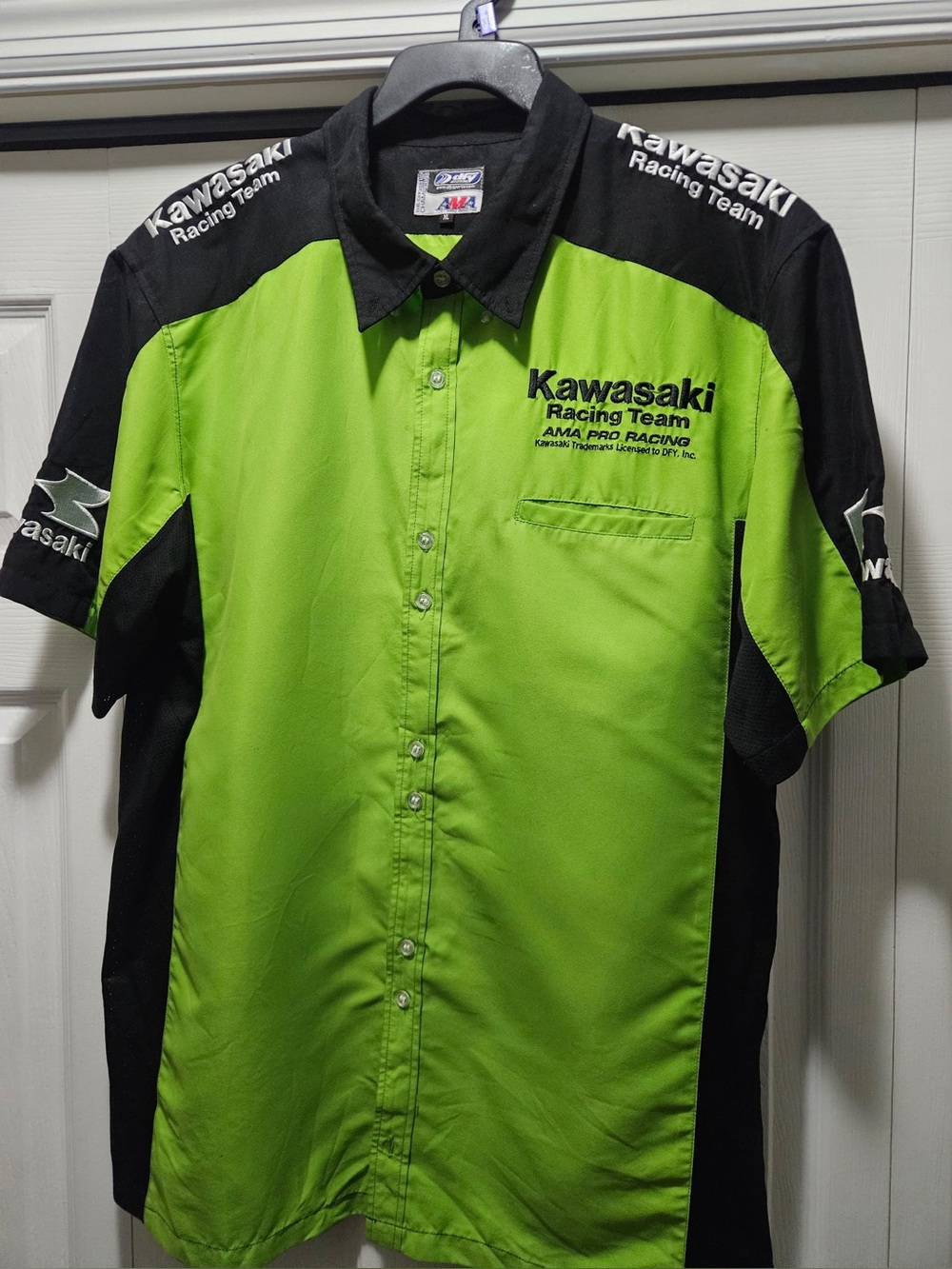 AMA Racing Team Men's Short Sleeve Button-Up Shirt - Lime Green/Black
